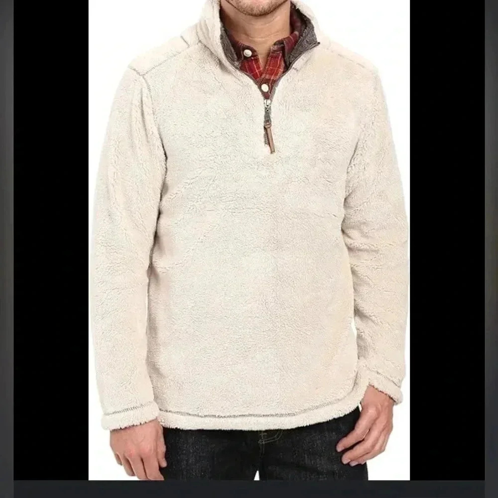 TRINITY CREAM SHERPA LONG SLEEVE PULLOVER  SWEATER WITH FRONT   ZIPPER